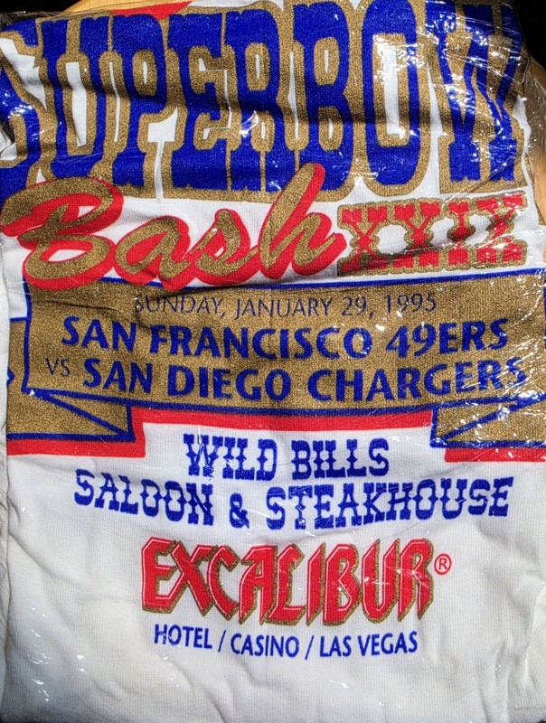 VTG 1995 Super Bowl 29 Wild Bill's Saloon Excalibur L Graphic T-Shirt Sealed New