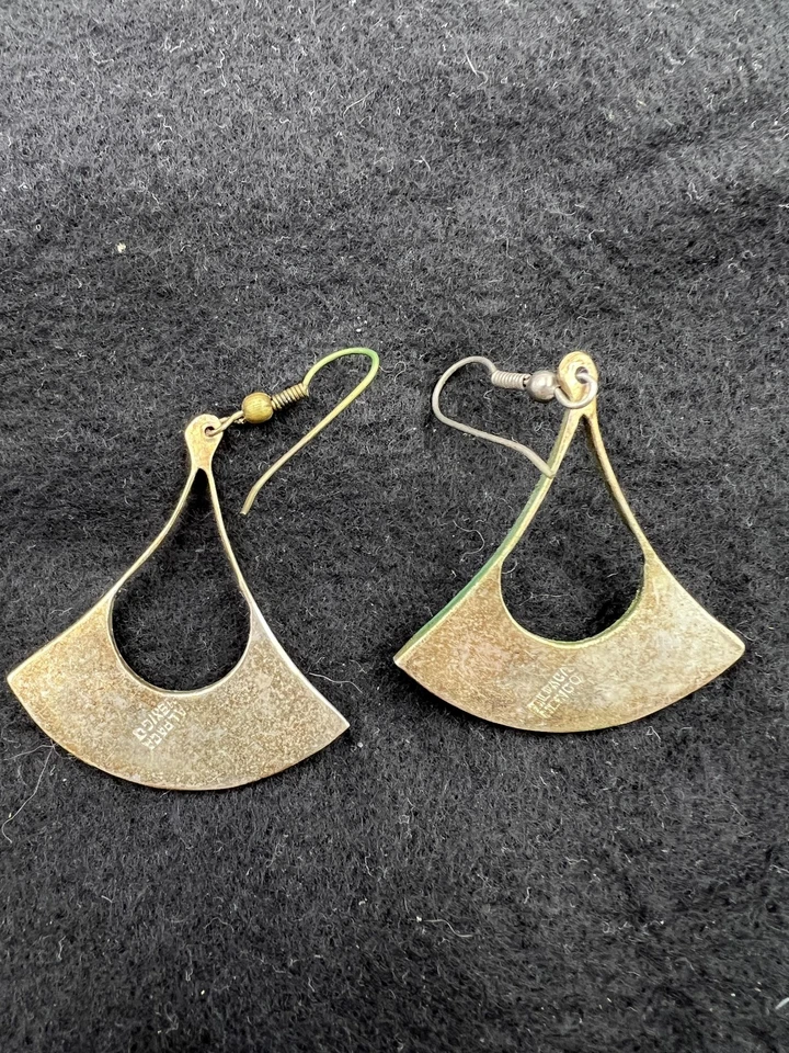 Vintage Abalone Inlay Dangle Earrings Sterling Silver 925 Signed Mexican Fan - Image 3 of 4