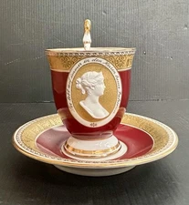 Antique / VTG KPM Berlin Cameo Snake Handle Cup & Saucer Set