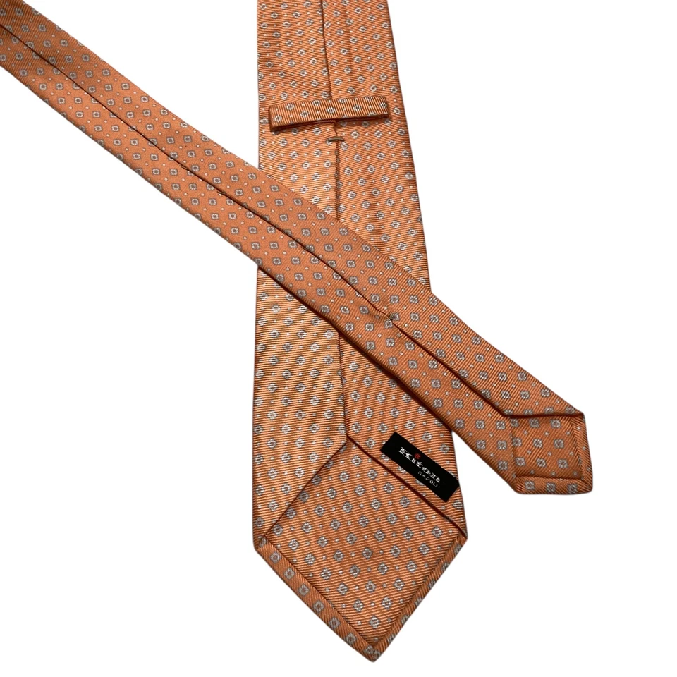 KITON SEVENFOLD 男式 100% 真丝 XL 领带意大利豪华几何橙色 GUC — 第 3/4 张图片