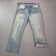 Levis 501 Jeans Mens Light Wash Blue Button Fly Selvedge Distressed Fits 31x26