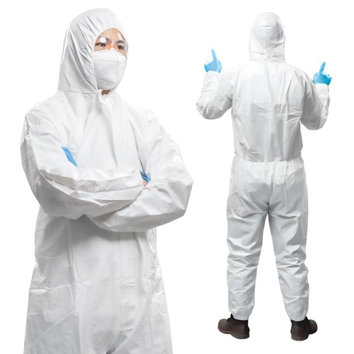 AMZ Disposable Coveralls with Hood, 3X-Large. Pack of 5 White Microporous Lab...