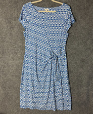 Talbots Dress Women's Petite PL Blue White Print Tie Side Shift Cap Sleeve Knit