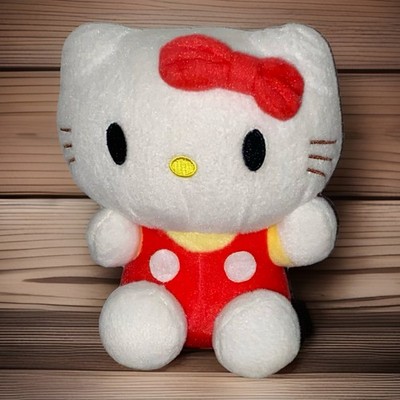 Hello Kitty Lov Cat Red Overalls & Bow 8  Sitting Plush Toy Excellent Clean NWOT
