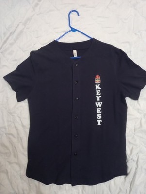 Large Men's Short Sleeve Button Up Key West Shirt Southernmost Point Navy Blue