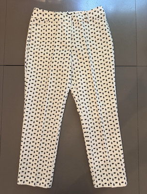 Ann Taylor Women s White/Black Pineapple Print Ankle Pants Flat Front Pockets