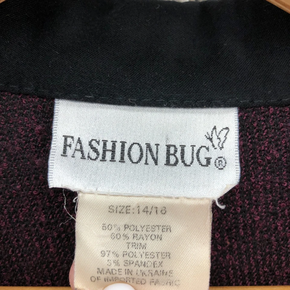 Moda Chaqueta Bug Borgoña Negra Para Mujer Talla 14-16 Cremallera Completa Cuello Vintage Foto 3 de 4