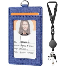 Leather Badge Holder Adjustable Retractable Lanyard with Quick Release Buckle