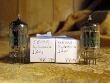 Matched Pair JAN Sylvania 5814A 12AU7 Tubes Long Gray Plates Halo Getter 4