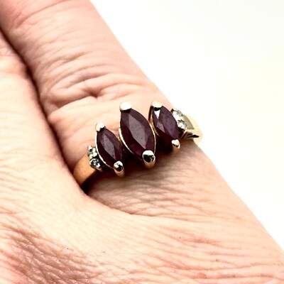 Nachlass Schmuck Damen Ring 10 Karat Gelbgold Rubin Diamant Ringgröße 6