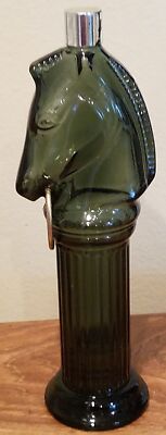 Vntg Collectible AVON Green Pony Post Leather After Shave Decanter Almost Empty