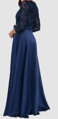 Xscape Women's Lace & Satin Long-Sleeve Ballgown - Navy - Size 6