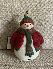 Glitterazzi Snowman in Red Beaded Sweater Ornament JOY TO THE WORLD Poland w/Tag