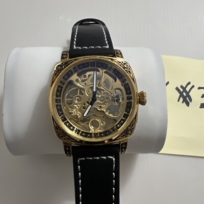Men s Automatic Square Carved Skeleton Luxury Hollow Watch Waterproof Gold