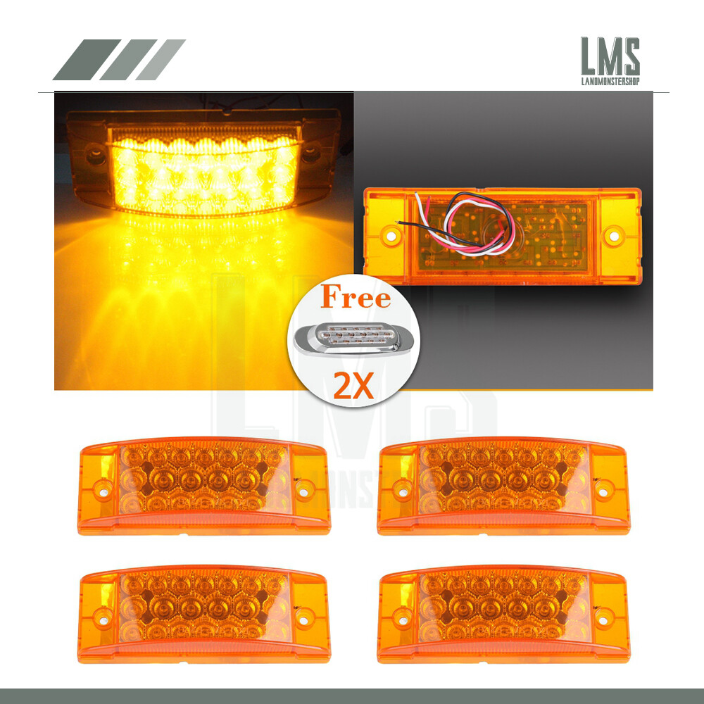 4X Amber 20 LED Rectangle Side Marker Light for Truck Trailer with Free Red Lights