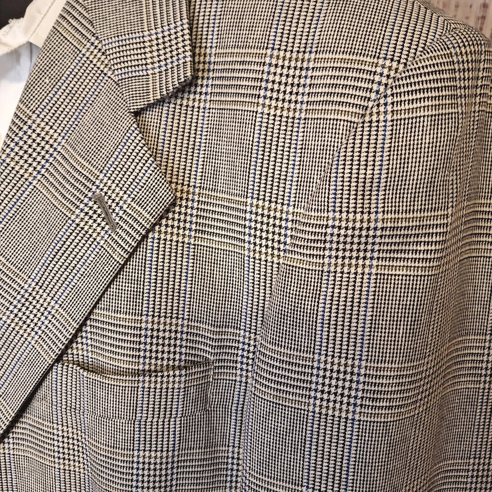 Abrigo Blazer Deportivo Jeffrey Banks Para Hombre 42R Gris A Cuadros Seda Lana 3 Botones Foto 3 de 4