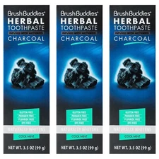 Brush Buddies Herbal Toothpaste 3.5oz Activated Charcoal Cool Mint 3 pack 