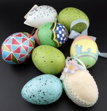 Vintage Easter Eggs Ornament Lot Glass, Felt, Plastic and Real Hand Painted Egg