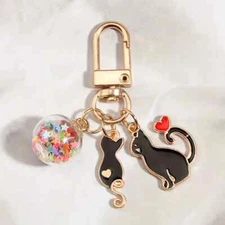Cartoon Black Cat Keychain Cute Animal Key Ring Purse Handbag Car Charm Phone