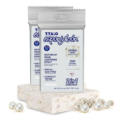 T.taio ESPONJABON Soap Sponge Bar Scrub Mother of Pearl con Concha Nacar (2Pack)
