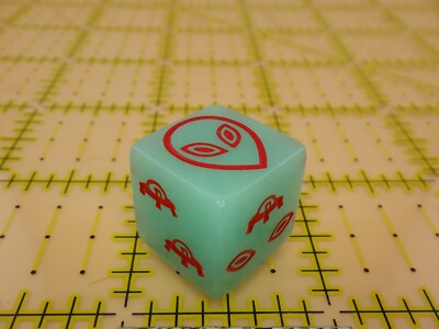 D6 Red on Glow in the Dark Green Alien Six Sided Dice for Tabletop Gaming RPG