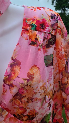 ECI pink Floral v-neck chiffon Maxi long sleeves pink belted Dress New 6-S-M - Picture 20 of 21