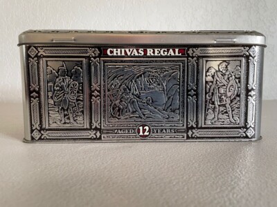 CHIVAS REGAL AGED 12 YEARS EMPTY TIN WHISKEY CONTAINER 10'' X 4.5 X 4.5''X10 .