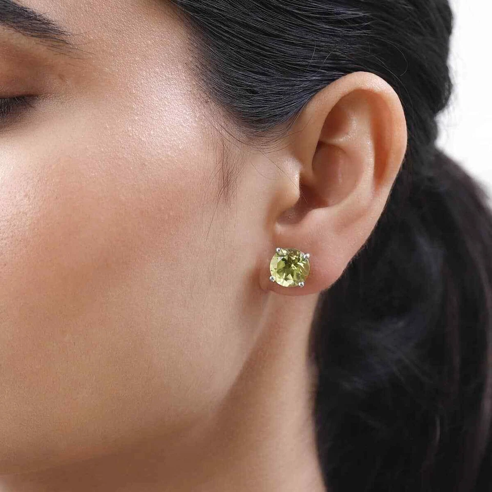 9.85tw Ouro Verde Quartz Solitaire Studs Platinum Plated Sterling Silver - Image 3 of 4