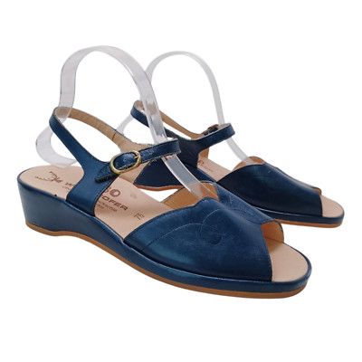 Worishofer Shoes Womens US 7.5 JVBO Blue Leather Wedge Sandals Adjustable Strap
