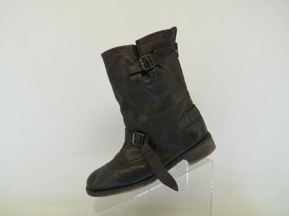 Botas de Moda Boutique 9 Cuero Marrón Cremallera Hebilla Tobillo Alto Talla 7.5 M Foto 3 de 4