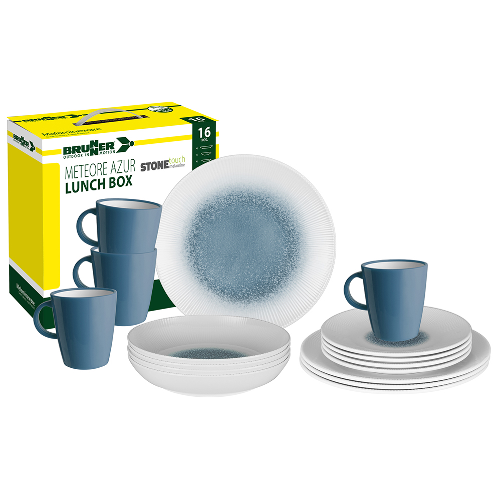 Brunner Set stoviglie melamina Lunch Box Meteore 16pz Bianco/Blu