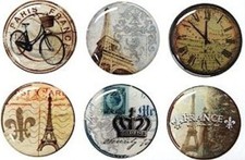 6 Decorative PARIS PASSPORT 1 Inch Epoxy Stickers for Magnets  Pendants 