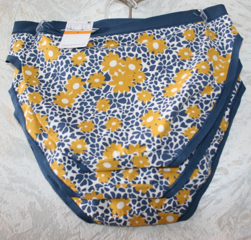 Paquete de 3 bikini WACOAL Hi-Cut Comfort pequeño azul estampado floral mezcla de algodón nuevo con etiquetas Foto 2 de 2