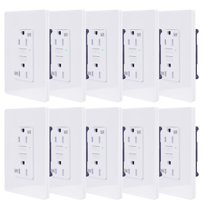 #ad 10Packs GFI GFCI Outlet 15Amp 120V GFI Receptacle LED Indicator WR TR with plate $85.17