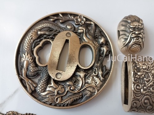 Exquisite Copper Tsuba Hand Guard Kashira Fuchi Menuki for Japan Katana Swords - Foto 5 di 7