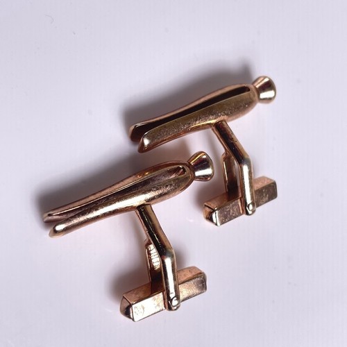 Swank Vintage Clothespin Cufflinks Gold Plate 1" Bent Bullet Back Figural - Picture 3 of 6