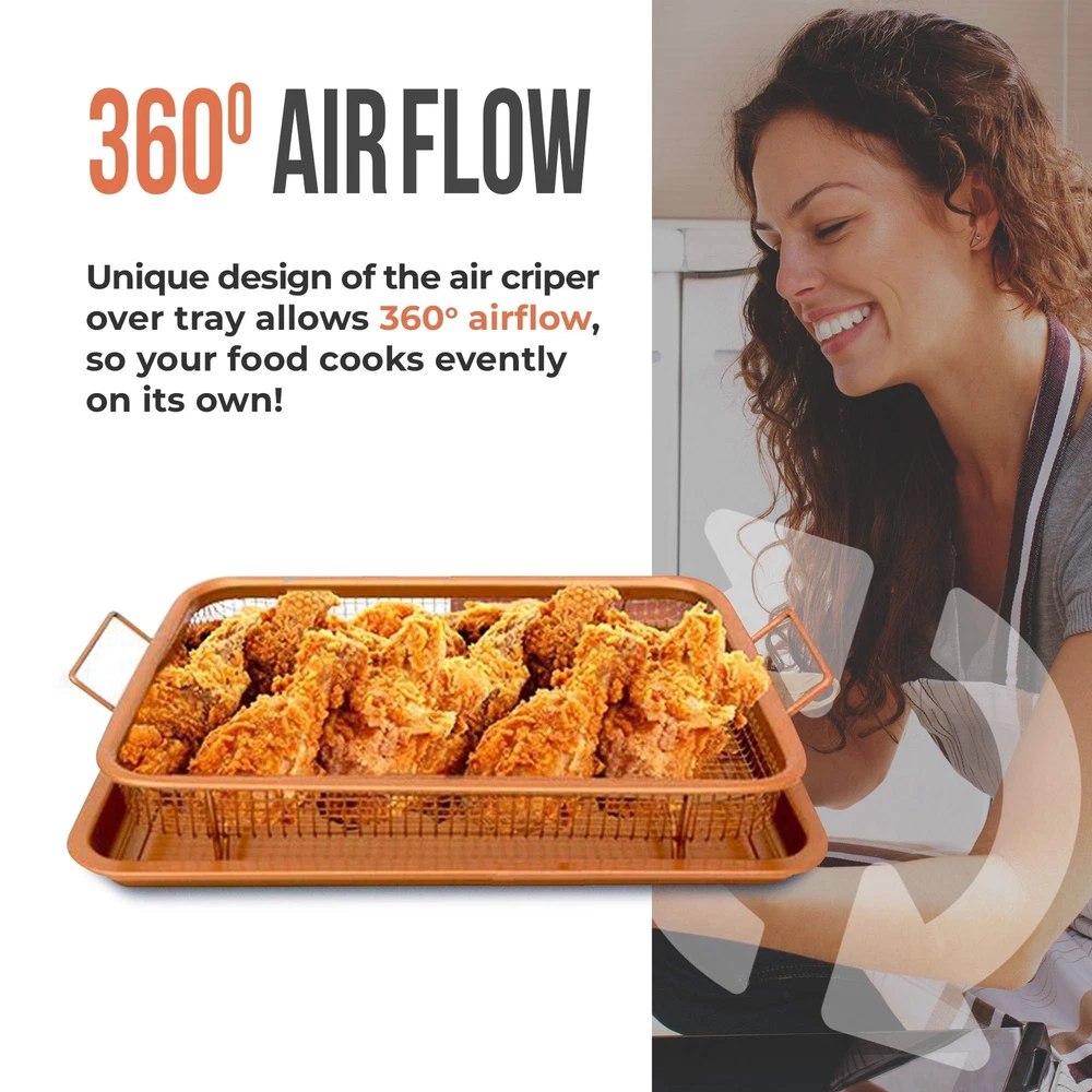 Air Fryer Basket and Tray Set For Oven Crisper Tray Copper Air Fryer Basket and Tray Set For Oven Crisper Tray Copper