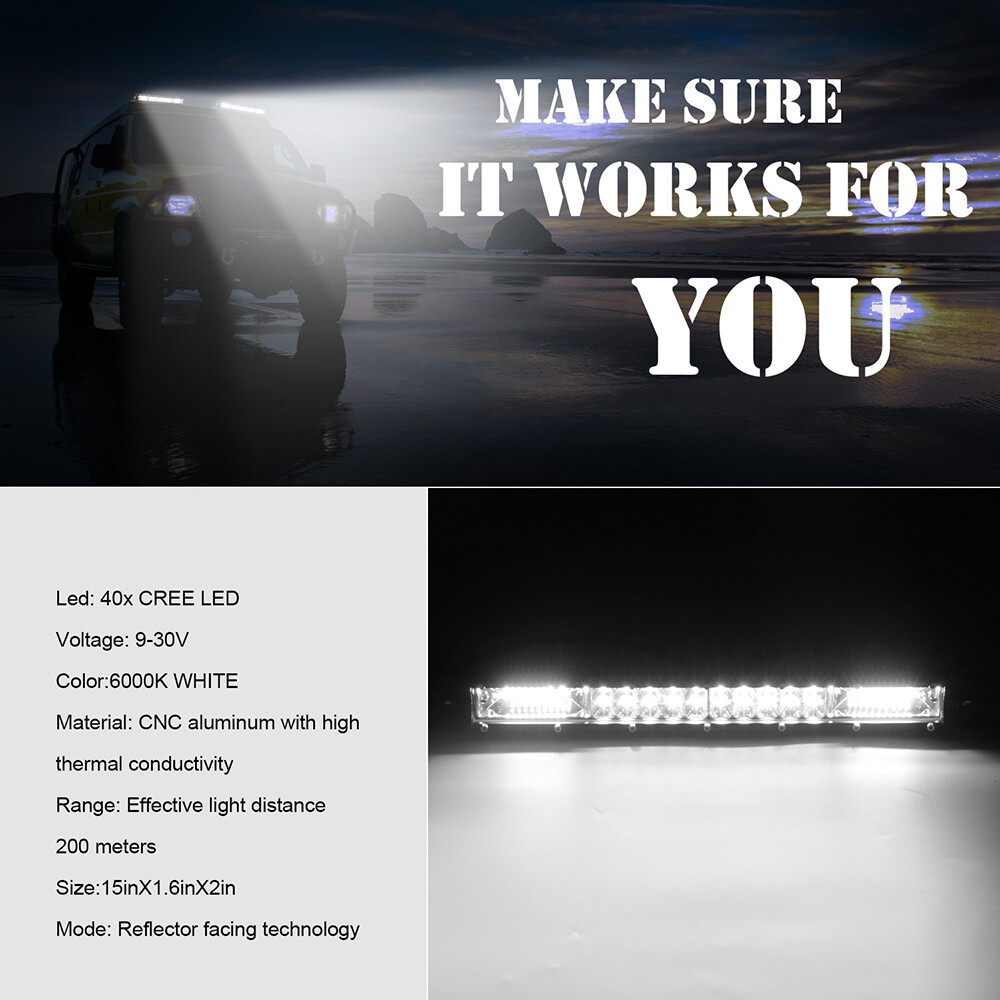 8 inch LED Work Light Bar Flood Spot Beam for Offroad 4WD Driving Fog Truck SUV