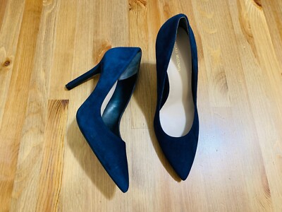 Stuart Weitzman heeled suede slip on pump shoes navy blue NWOB size 10 