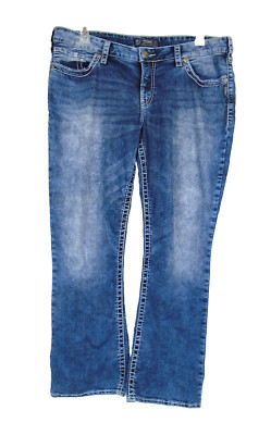 Silver Jeans Aiko Bootcut Mid Rise Stretch Acid Wash Rivets Women's Size 18