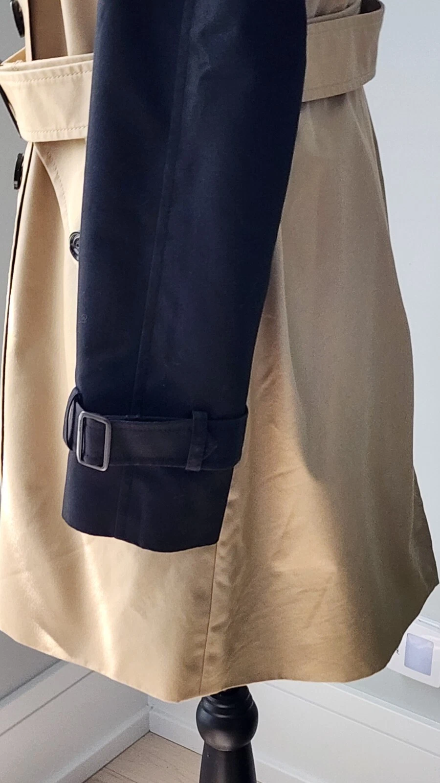 Coach M Colorblock Trench Coat Moderno Doppiopetto Cintura Nero Beige