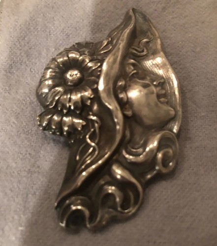 ANTIQUE ART NOUVEAU STERLING SILVER BROOCH PIN SUNBONNET LADY UNGER ...