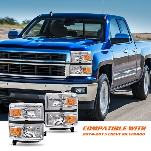 For 2014-2015 Chevy Silverado 1500 Chrome Amber Headlights Headlamps L+R Pairs - Bild 6 von 7