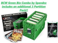 1 BCW Green Short Comic Book Bin Heavy Duty Acid Free Plastic Box + 3 Partitions