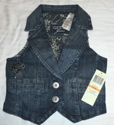 NEW GUESS 7-8 YEARS DENIM VEST JACKET GIRLS STYLISH SLEEVELESS CROP AUTHENTIC - Picture 1 of 4
