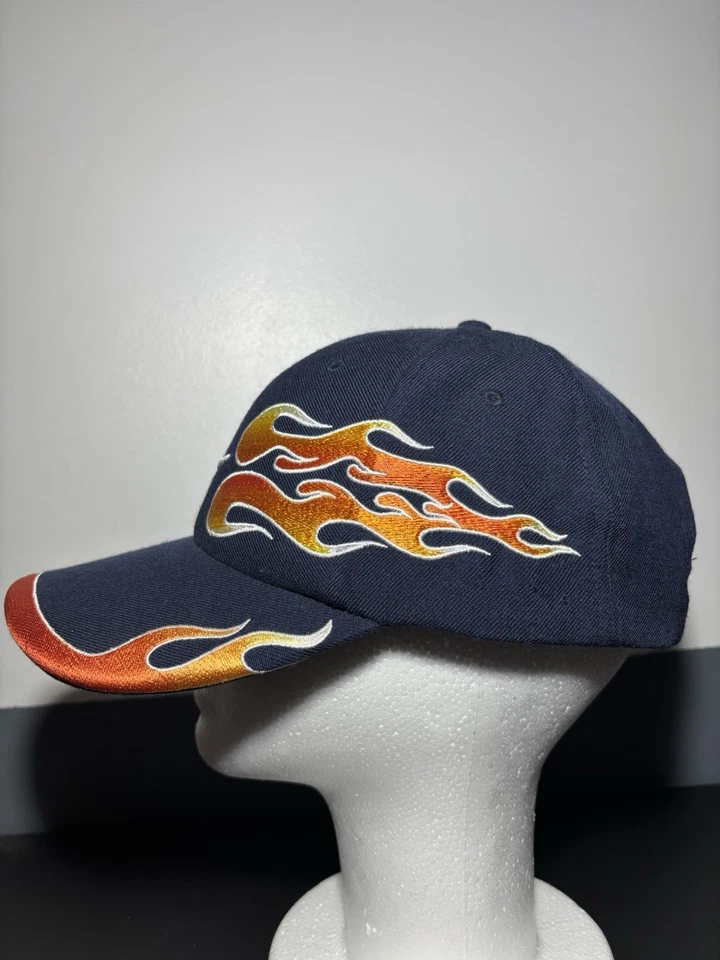 Sombrero Y2K Vintage *Grial* Nike Swoosh Flames Azul Y Naranja Bordado 100% Lana Foto 4 de 4