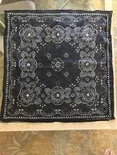 VTG Bandana All Cotton Wash Fast RN 52469 BLUE Paisley Handkerchief Dots SOFT