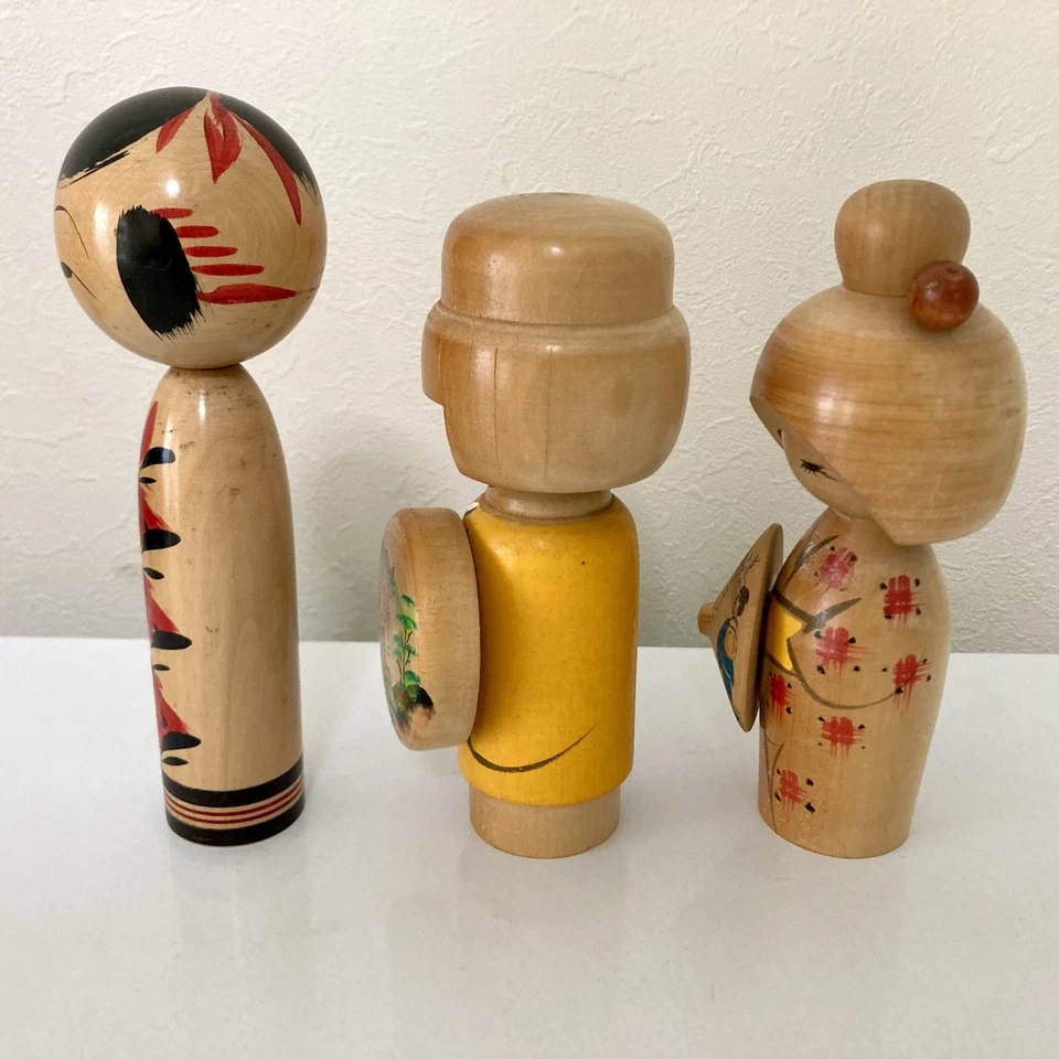 Muñeca Kokeshi Japonesa Conjunto de 3 Surtidos Tradicional Cabeza Redonda/Muñeca Estilo Viajero Antiguo Foto 3 de 4
