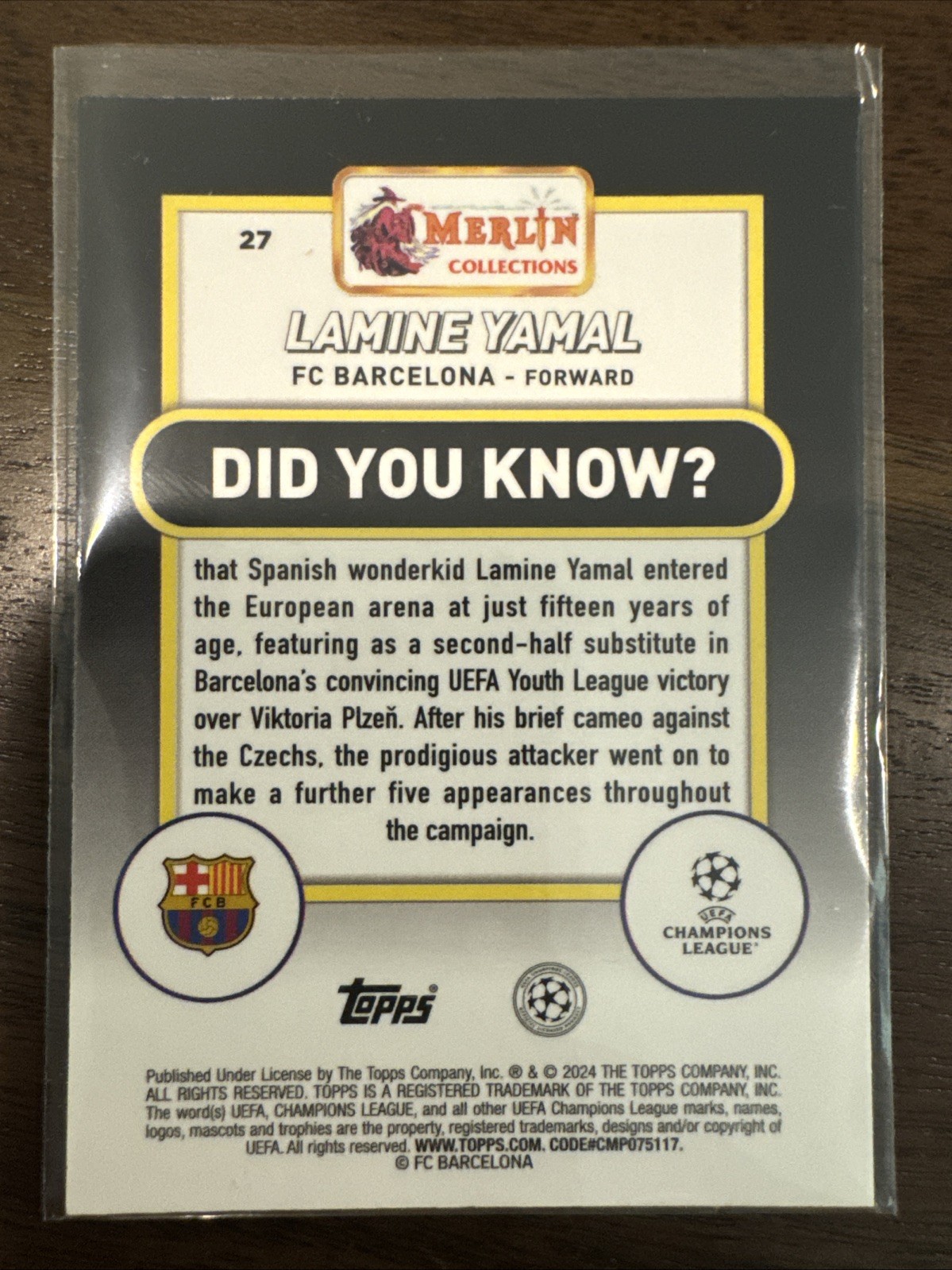 2024 Topps Chrome UEFA Champions League Merlin Lamine Yamal Rookie Spain view 2