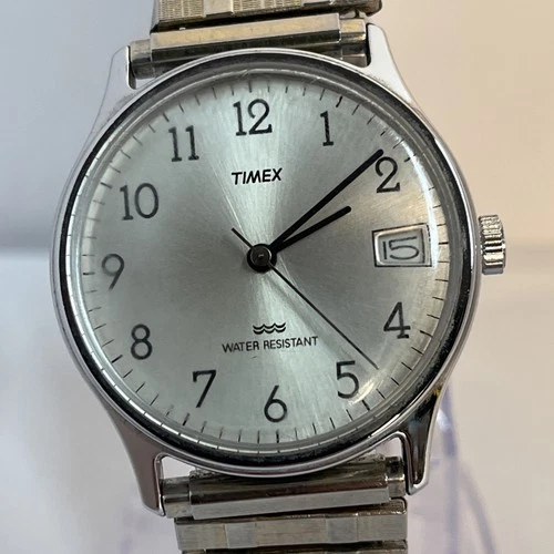 Vintage 1980’s Timex Marlin Date Chrome Tone Water Resistant Men’s Watch